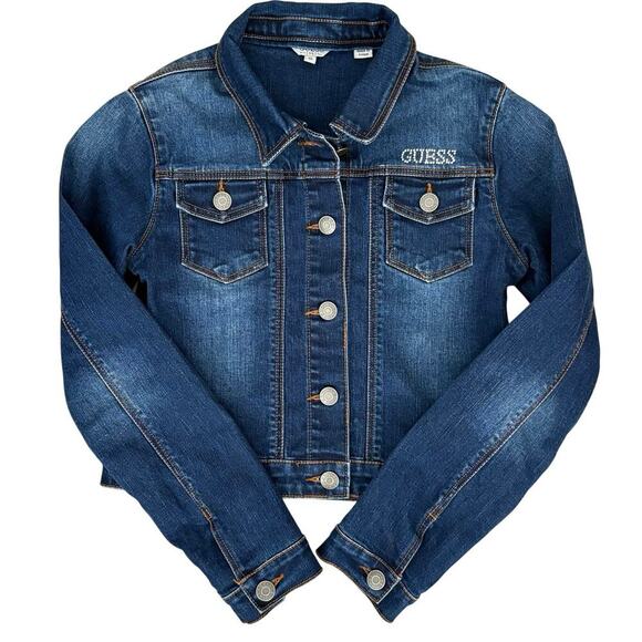 Guess Other - GUESS Girls Denim Jean Jacket Size 10 Rhinestone Logo Classic Stretch